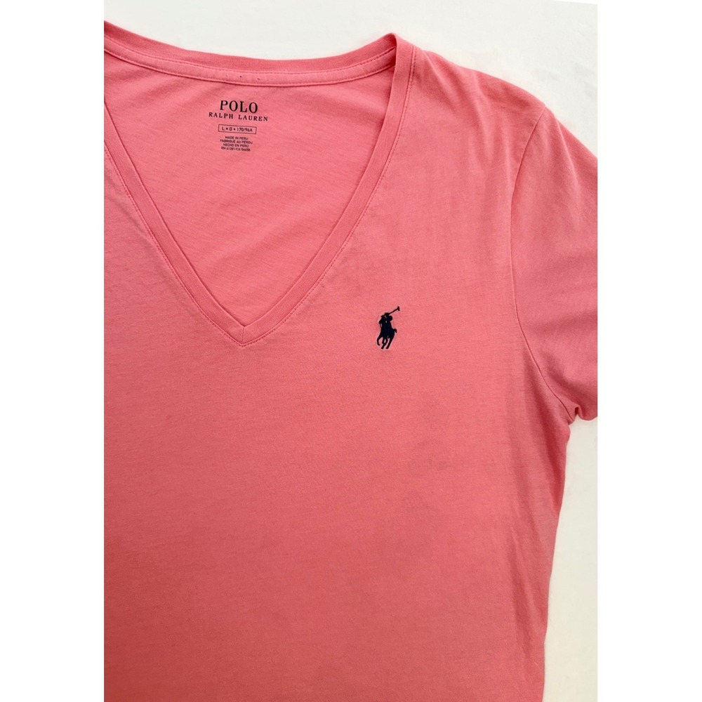 ralph lauren womens v neck basic tee shirt pink pony lightweight casual pony - Picture 2 of 5